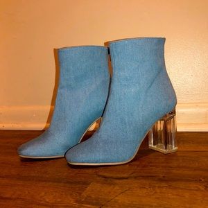 Denim Boots with Clear Heel